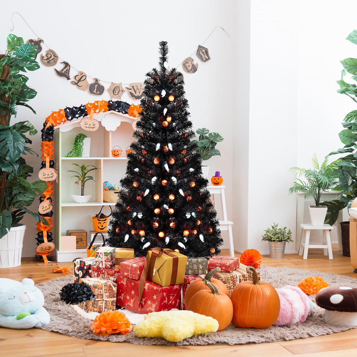 4.5 Ft Pre-Lit Black Halloween Tree with Music