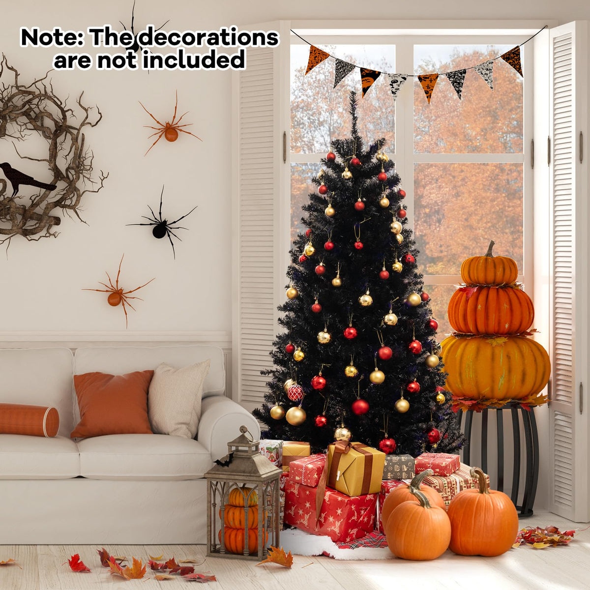 6, 7 or 8 Ft Pre-Lit Black Halloween Tree