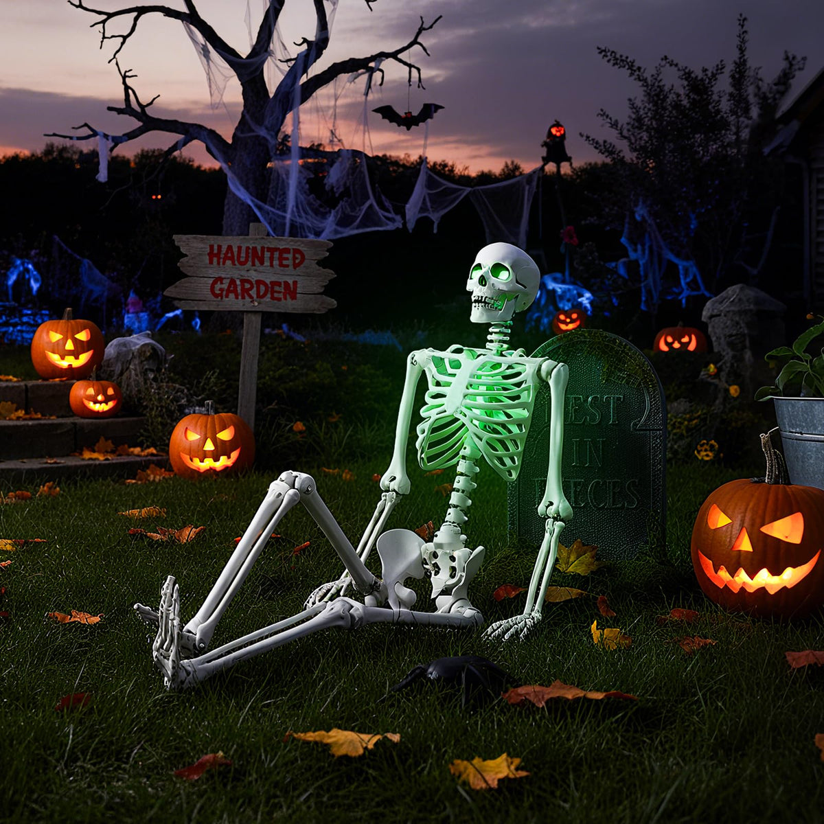 63 In Posable Skeleton with Green LED Glow