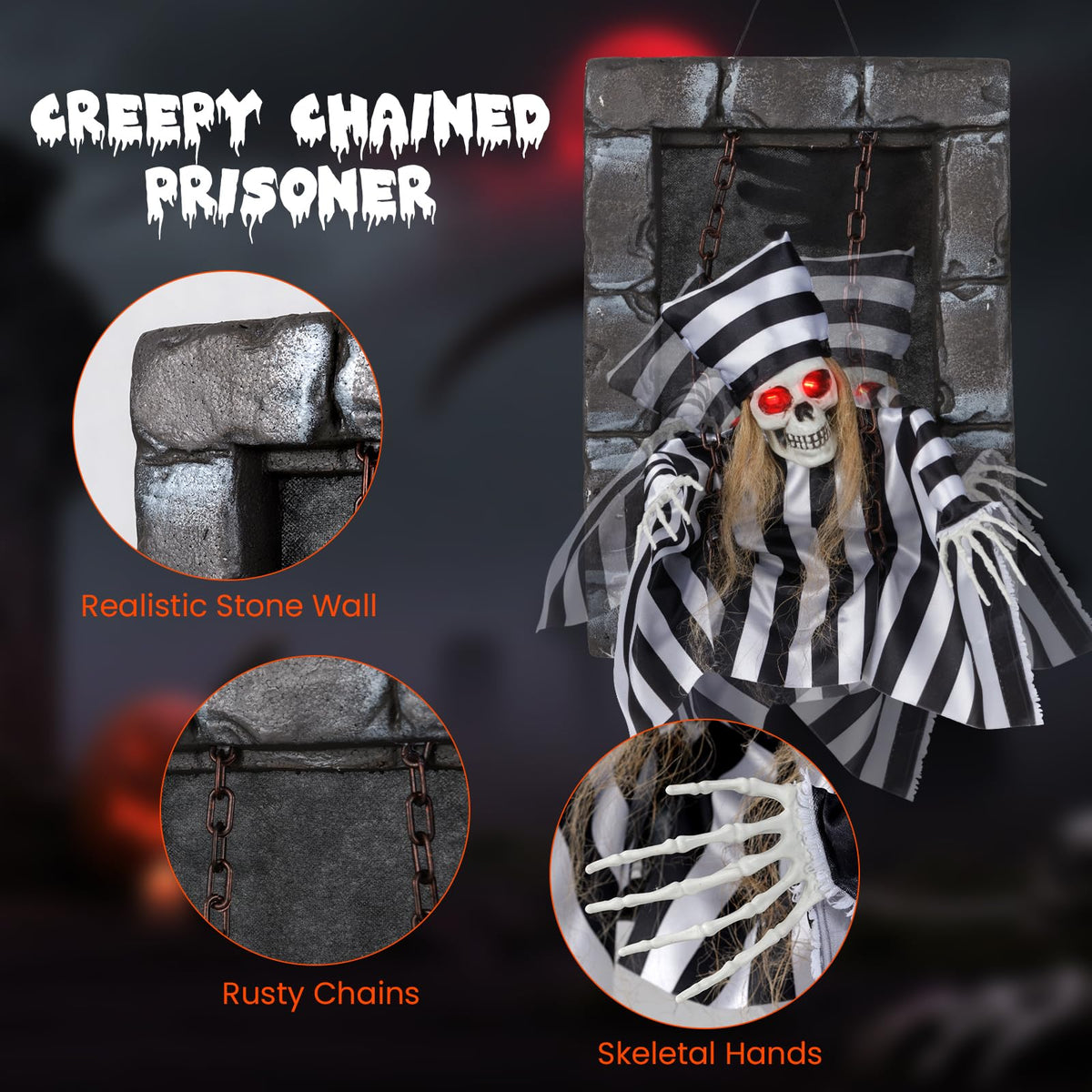 18 In Animated Hanging Skull Prisoner Prop