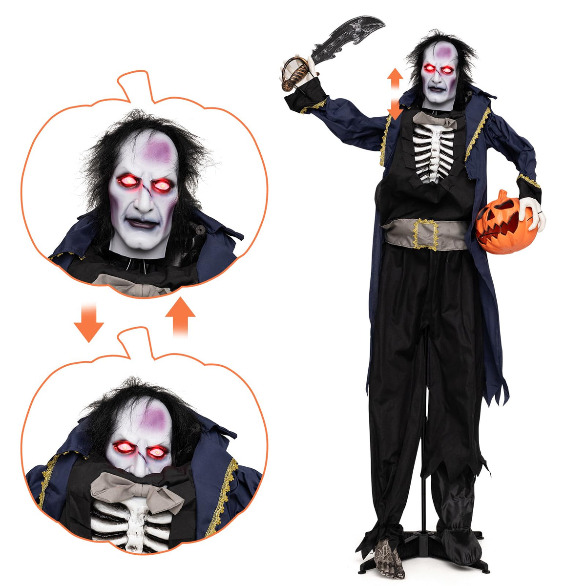 6 Ft Animated Vampire Pirate with Pop-Up Head