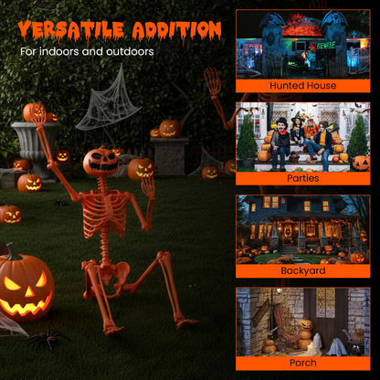 5.2 Ft Posable Orange Skeleton, Pumpkin Head