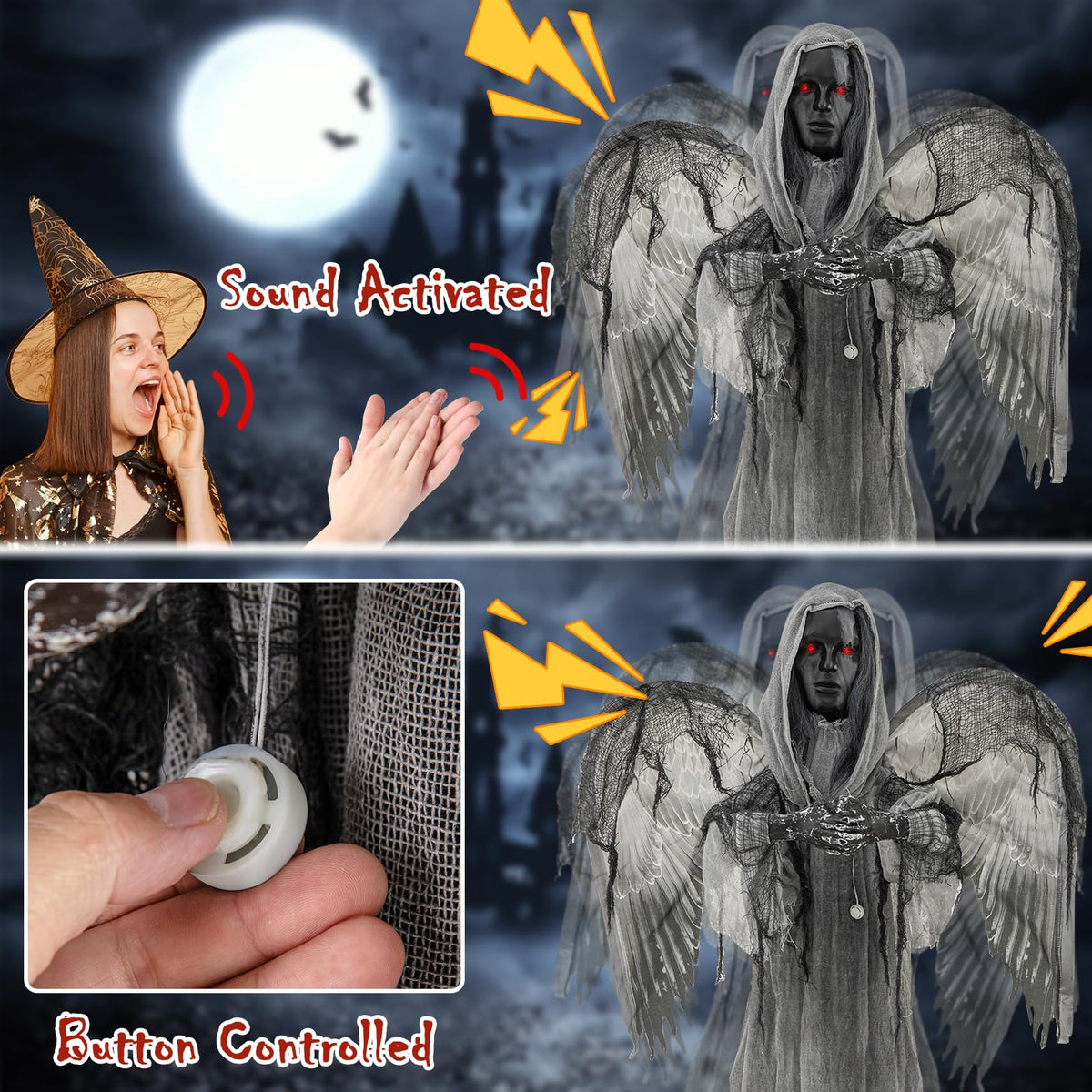 5.5 Ft Animated Praying Angel with Light-Up Eyes