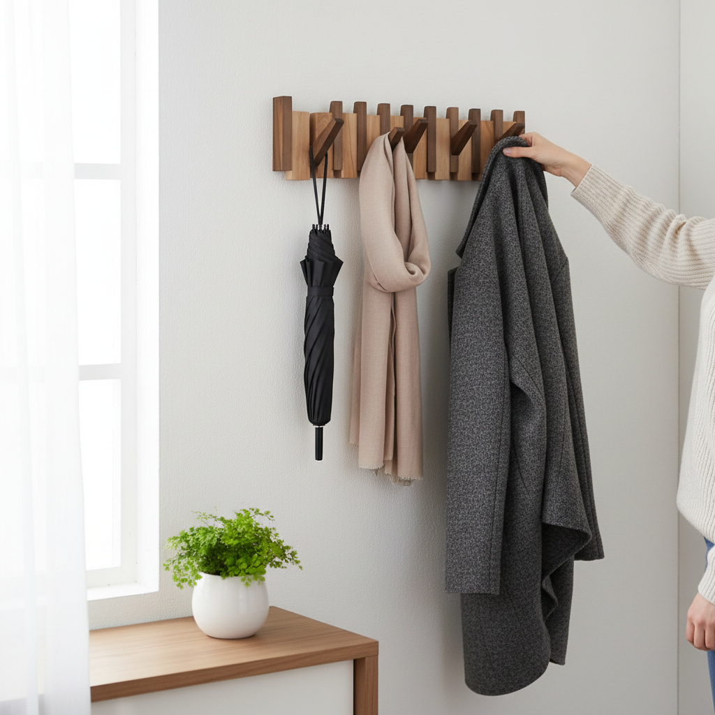 Folding Wooden Wall Coat Rack
